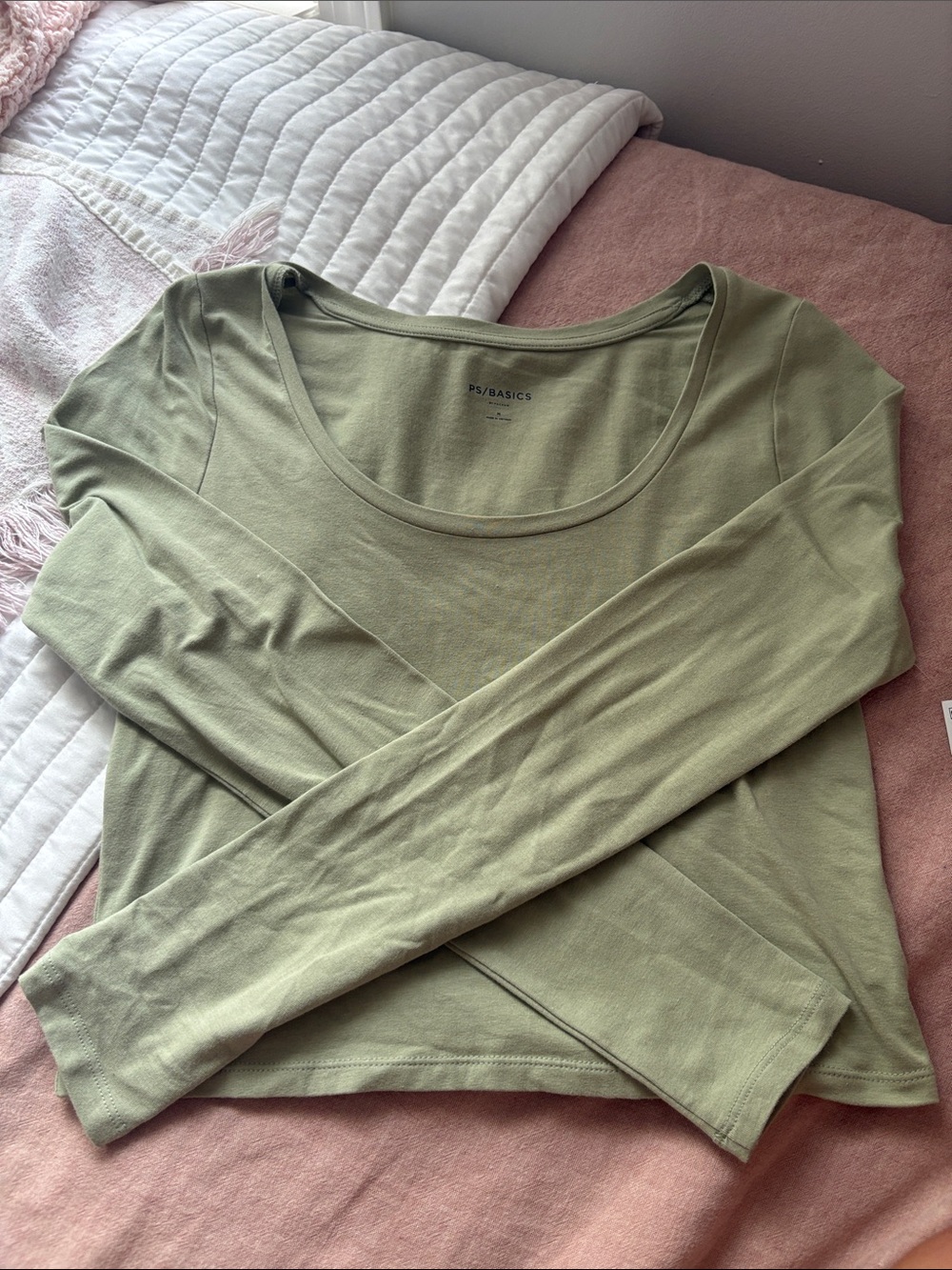 PacSun PS/Basics Olive Green Long-Sleeve Scoop Neck Tee